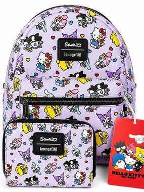 Loungefly Sanrio Mini Backpack & Matching Wallet/Case Set – Hello Kitty Friends
